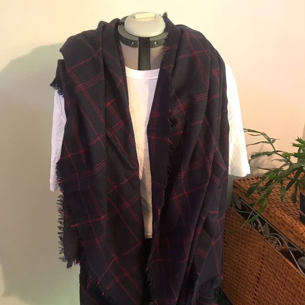 Plaid navy and red scarf